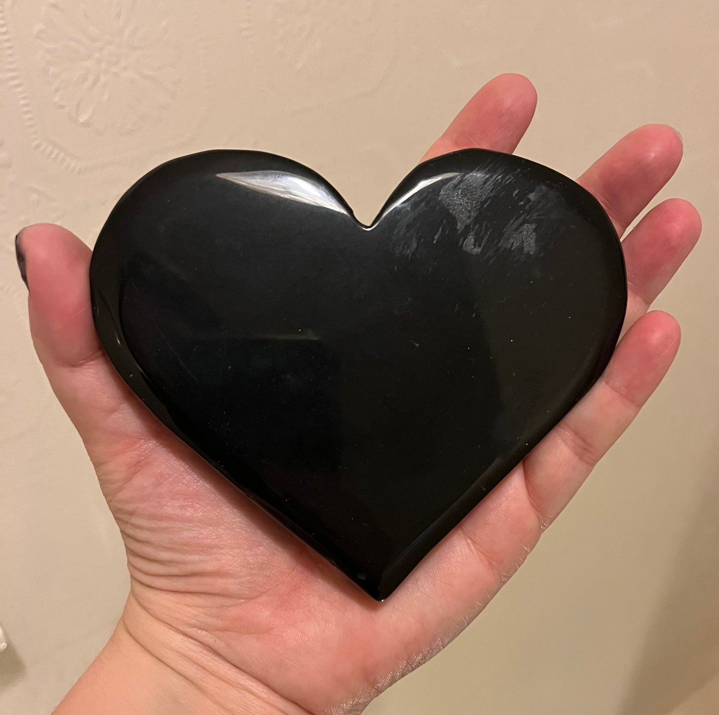 Black Obsidian Heart With Purple Celestial Snake Engraving