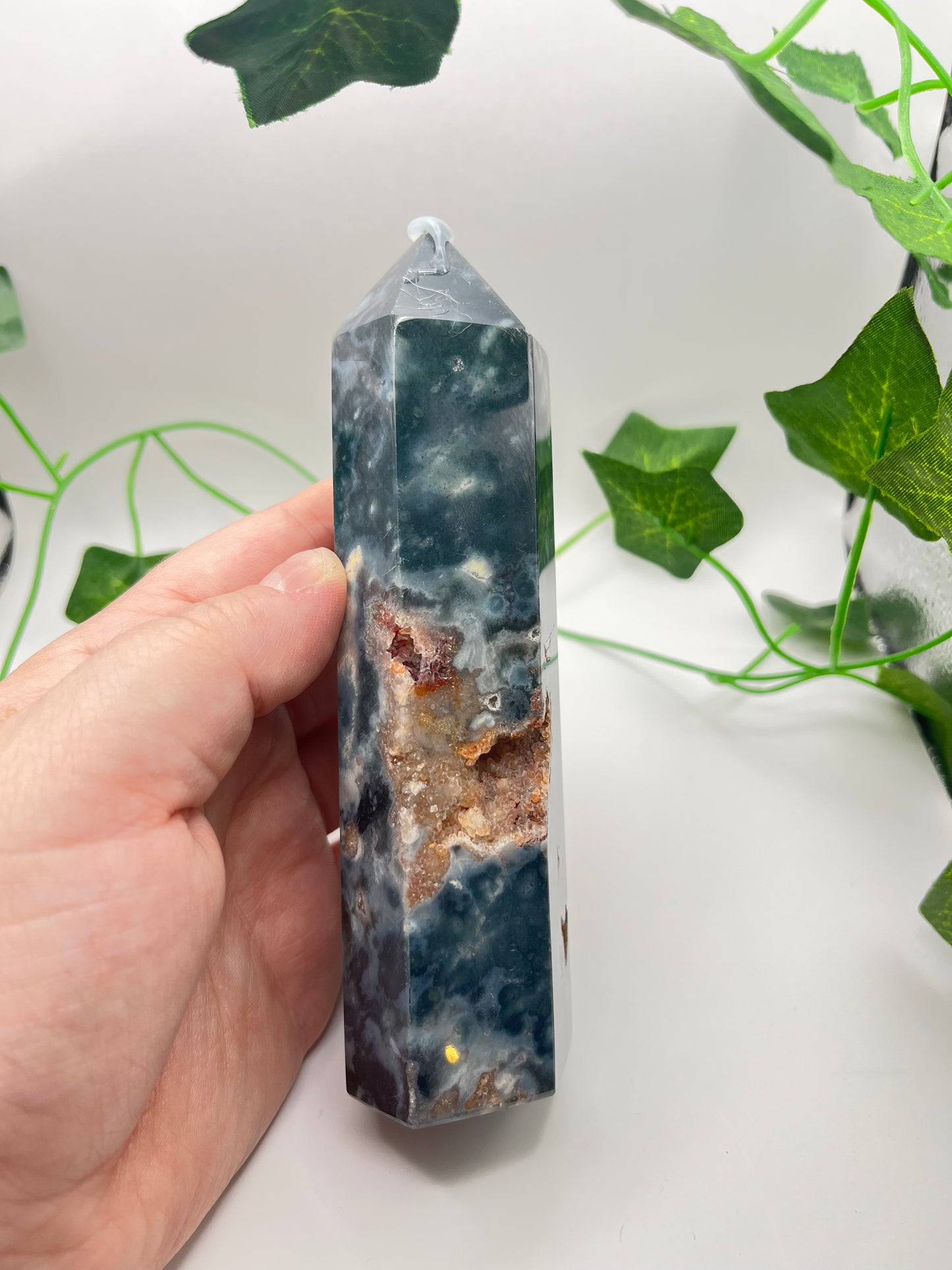 Moss Agate Tower with Ocean Jasper