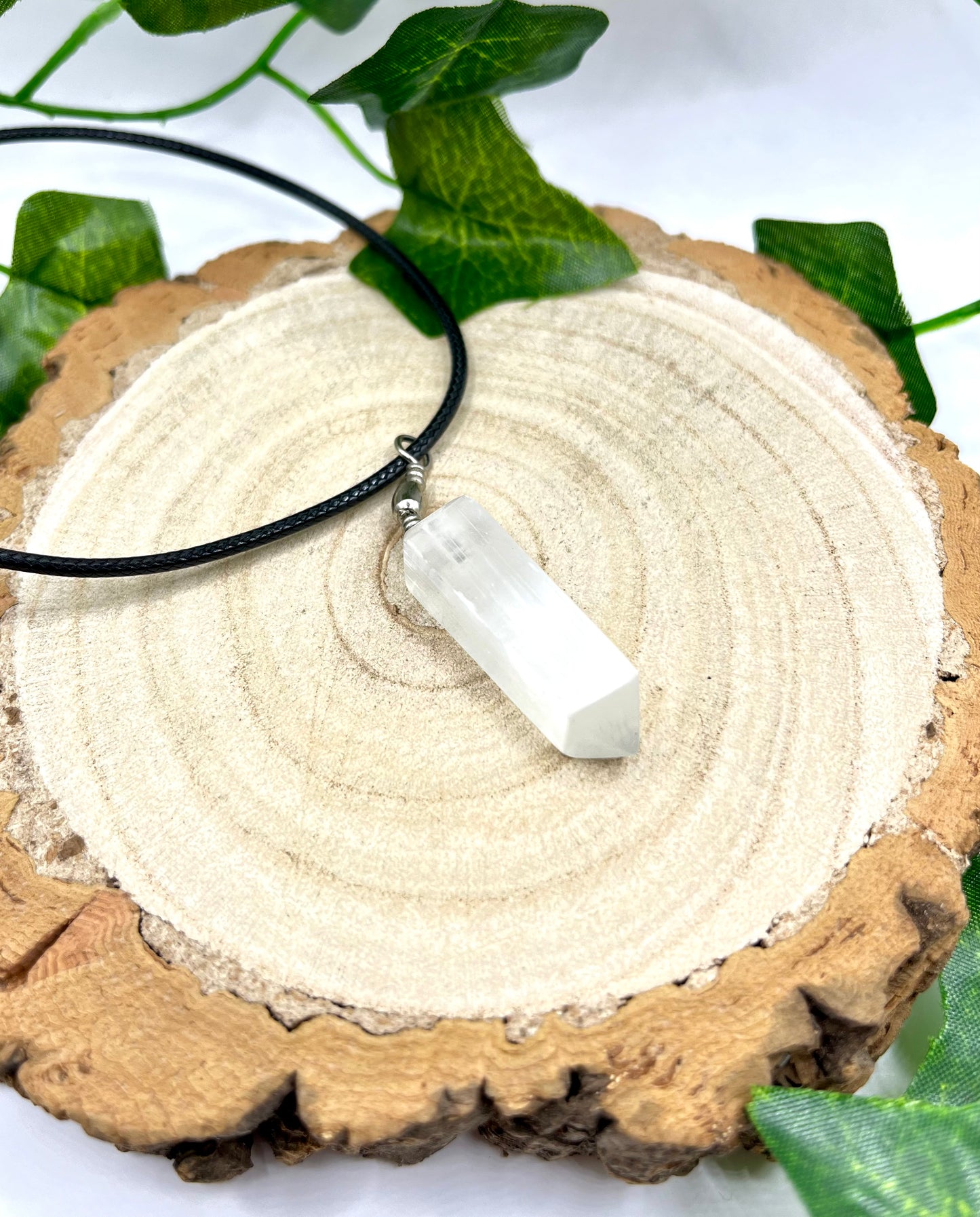 Selenite Obelisk Pendant With Cord