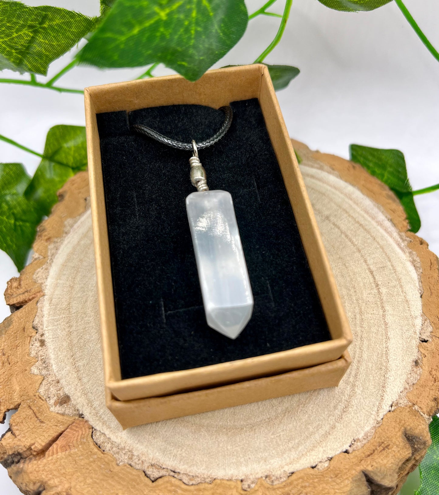 Selenite Obelisk Pendant With Cord