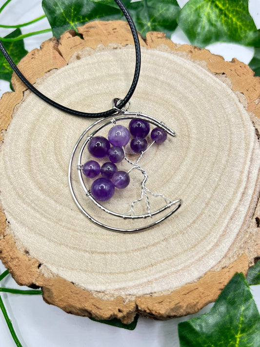 Amethyst Tree Of Life Moon Pendant