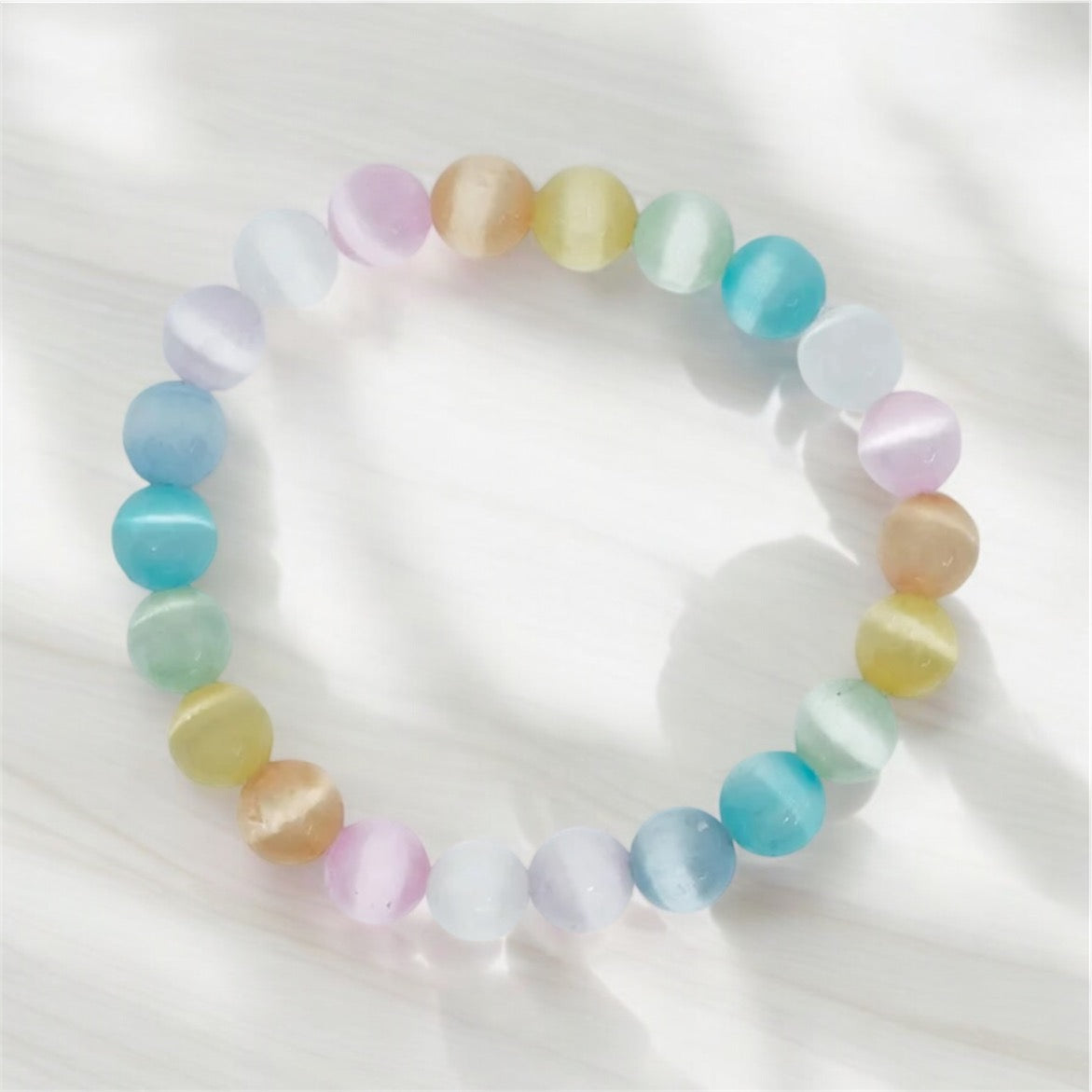 Rainbow Selenite Beaded Bracelet 8mm