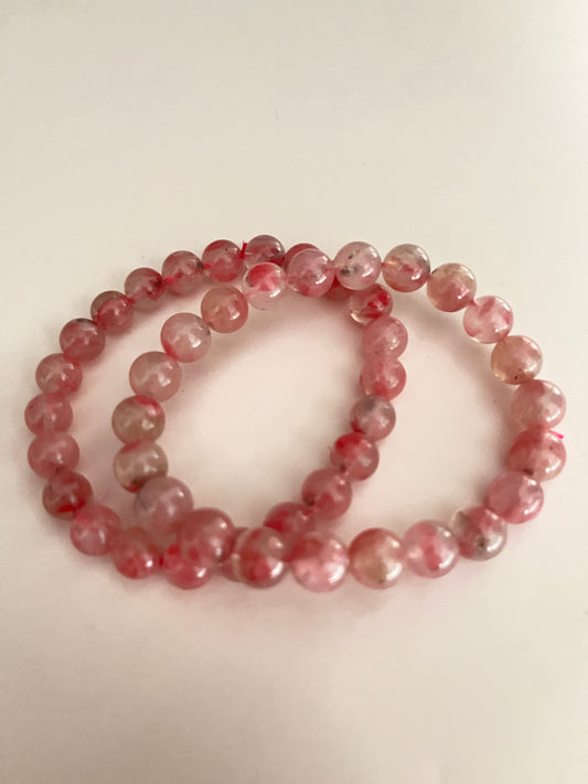 Rhodonite In Quartz Beaded Bracelet