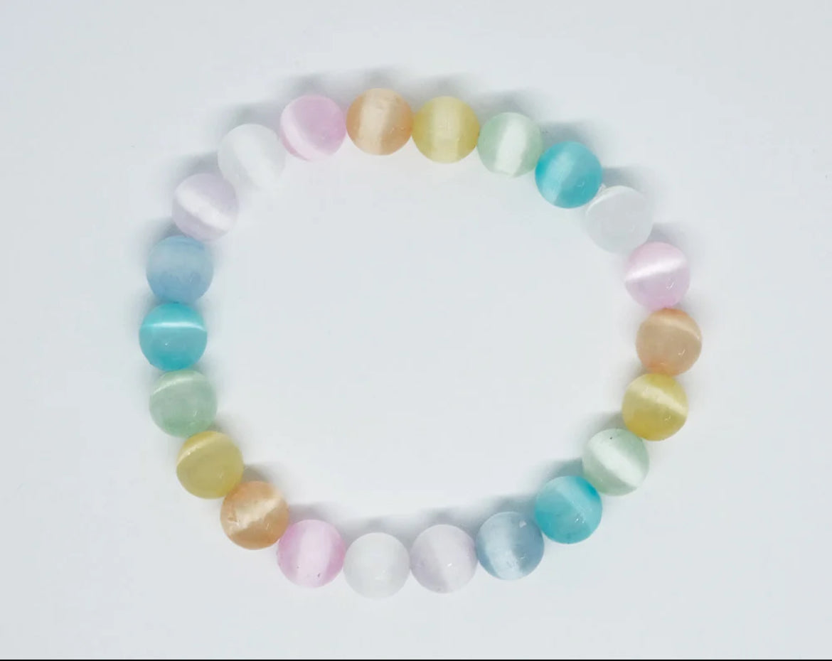 Rainbow Selenite Beaded Bracelet 8mm