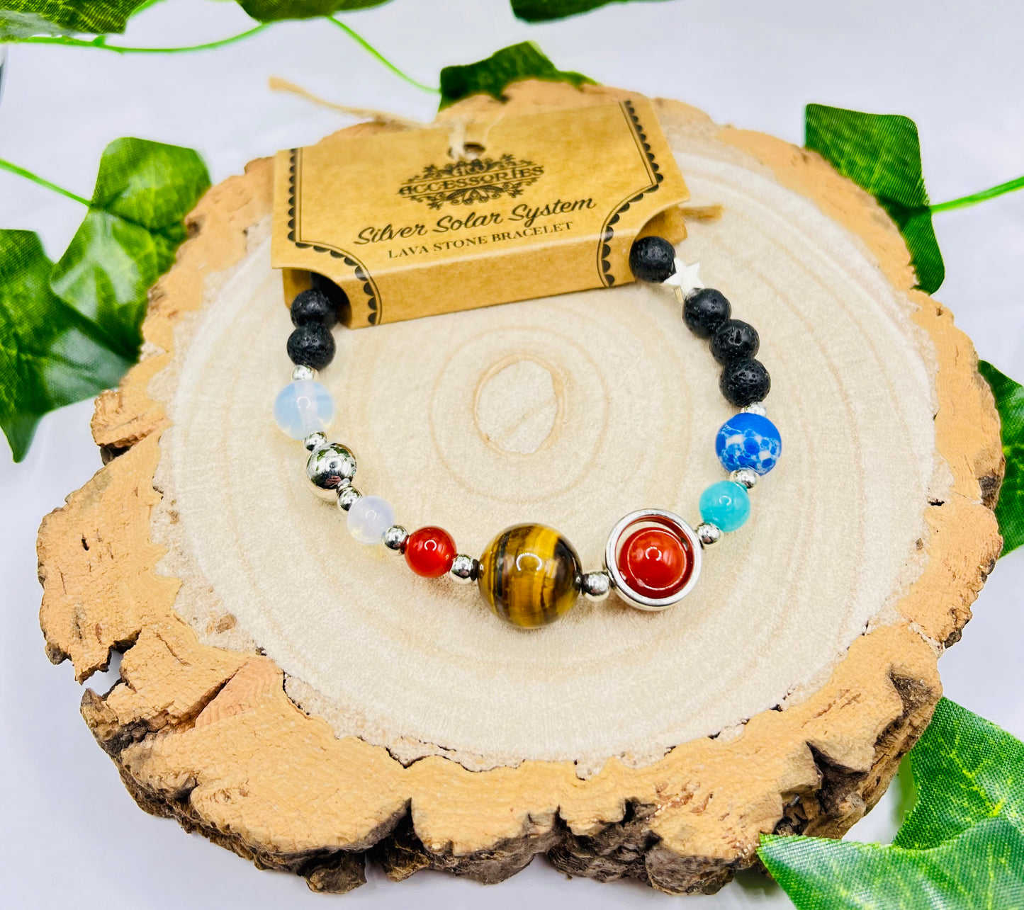 Lava Stone Bracelet - Silver Solar System