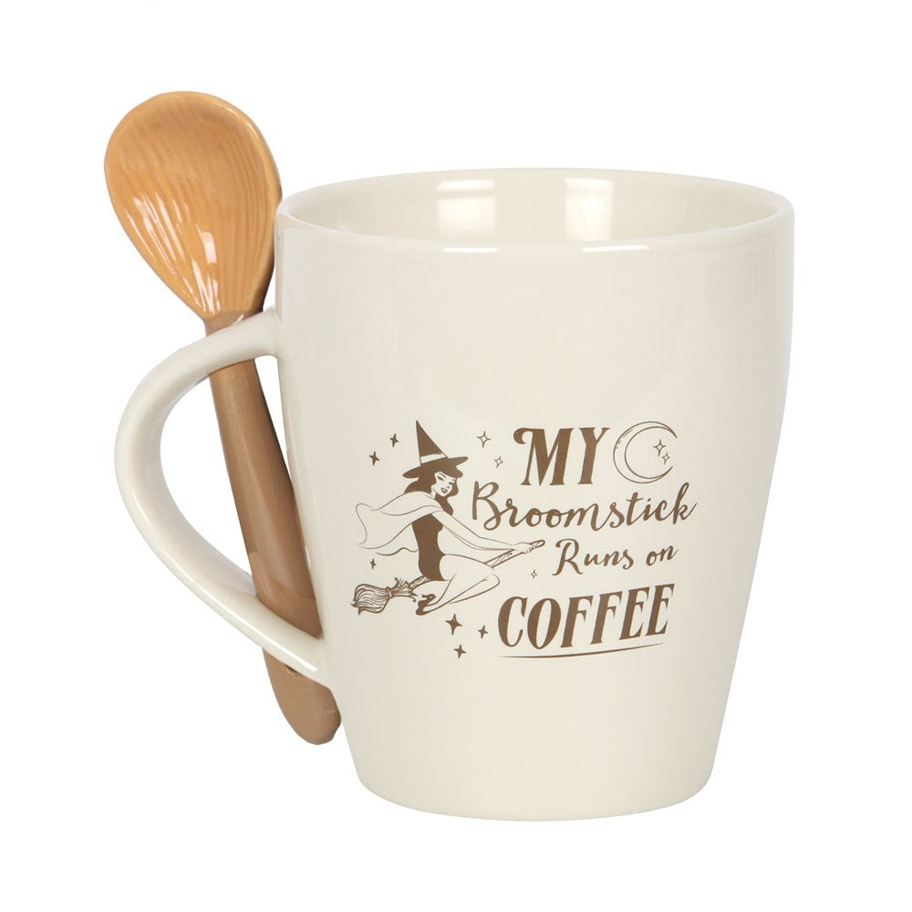 My Broomstick Runs On Coffee Mug And Spoon