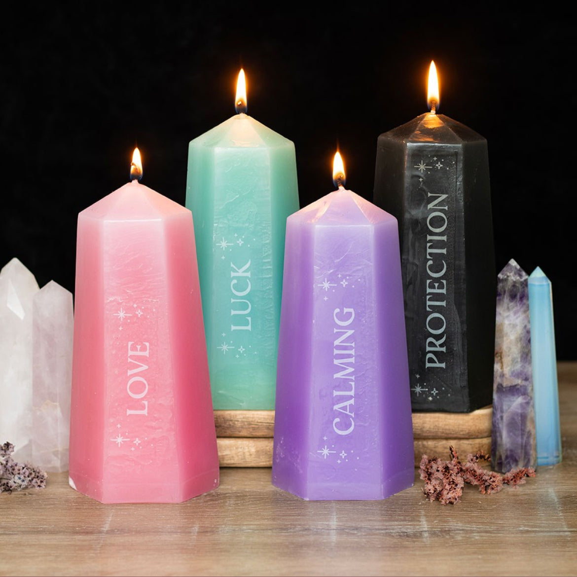 Love Crystal Candle With Rough Rose Quartz