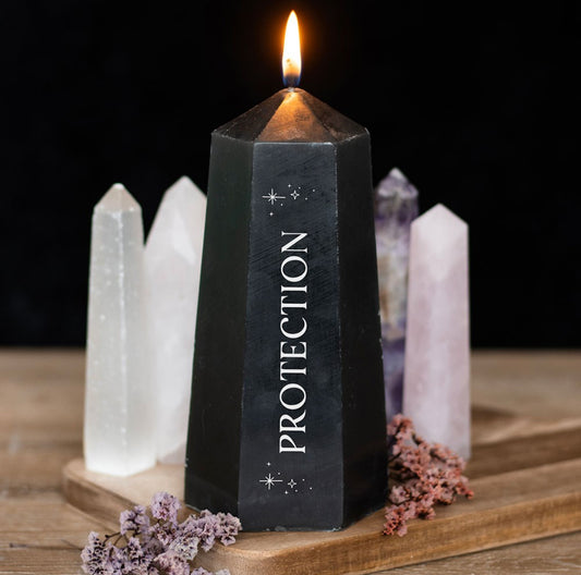 Protection Crystal Candle With Rough Black Obsidian