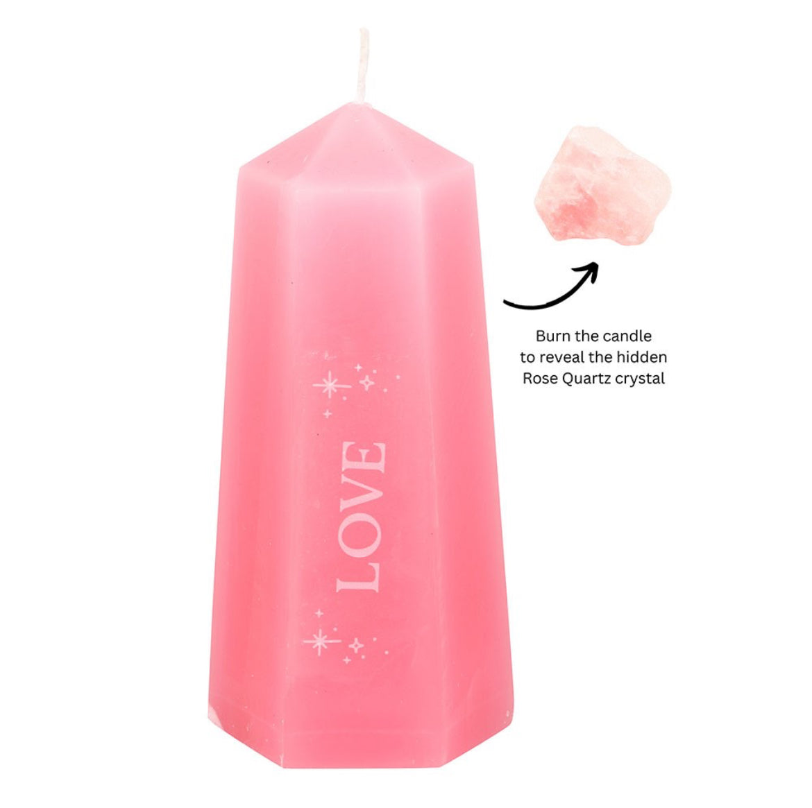 Love Crystal Candle With Rough Rose Quartz