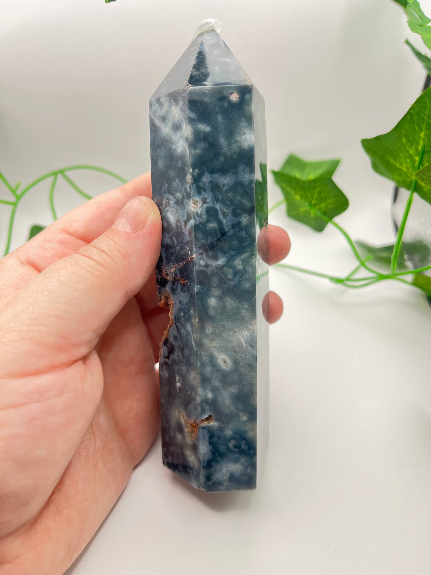 Moss Agate Tower with Ocean Jasper