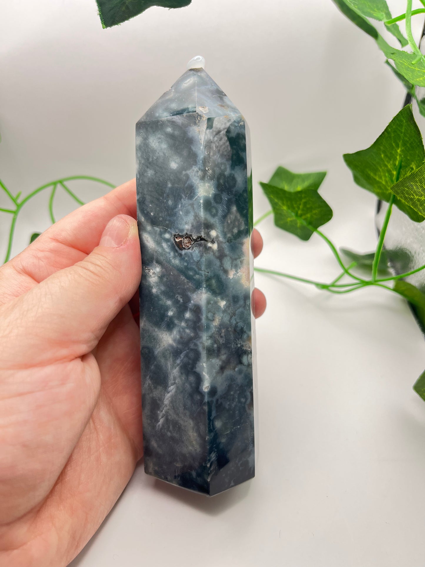 Moss Agate Tower with Ocean Jasper