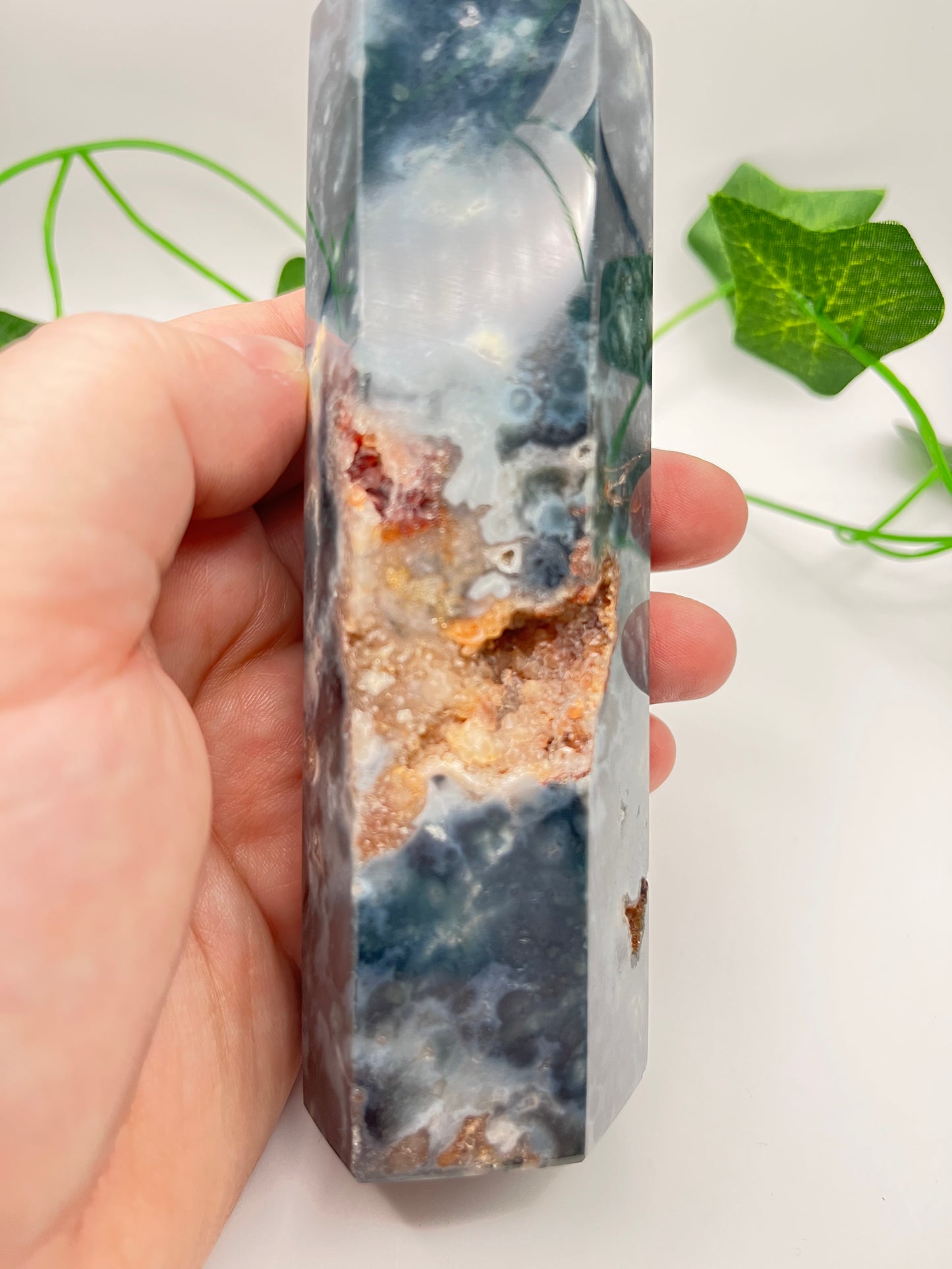 Moss Agate Tower with Ocean Jasper