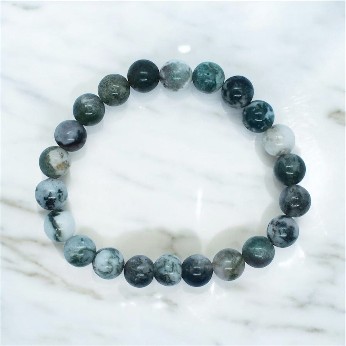 Tree Agate Beaded Bracelet 8mm