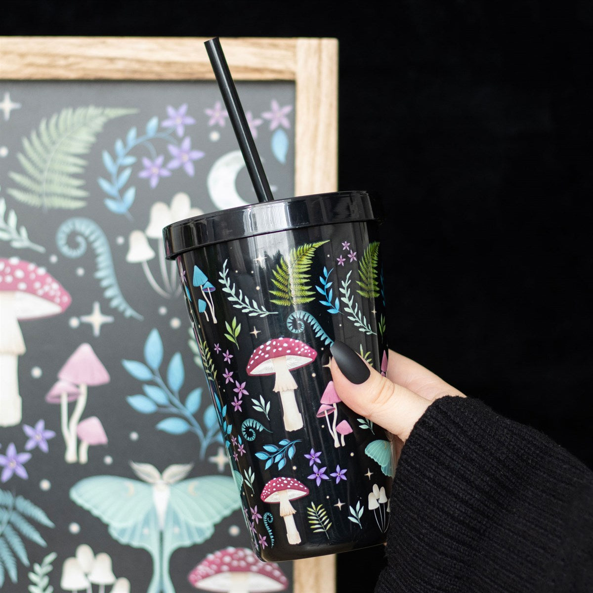 Dark Forest Print Plastic Tumbler With Straw