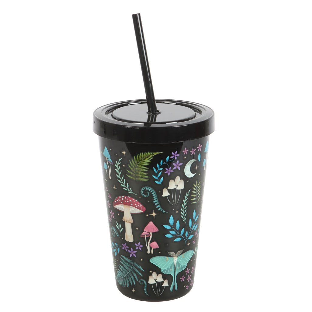 Dark Forest Print Plastic Tumbler With Straw