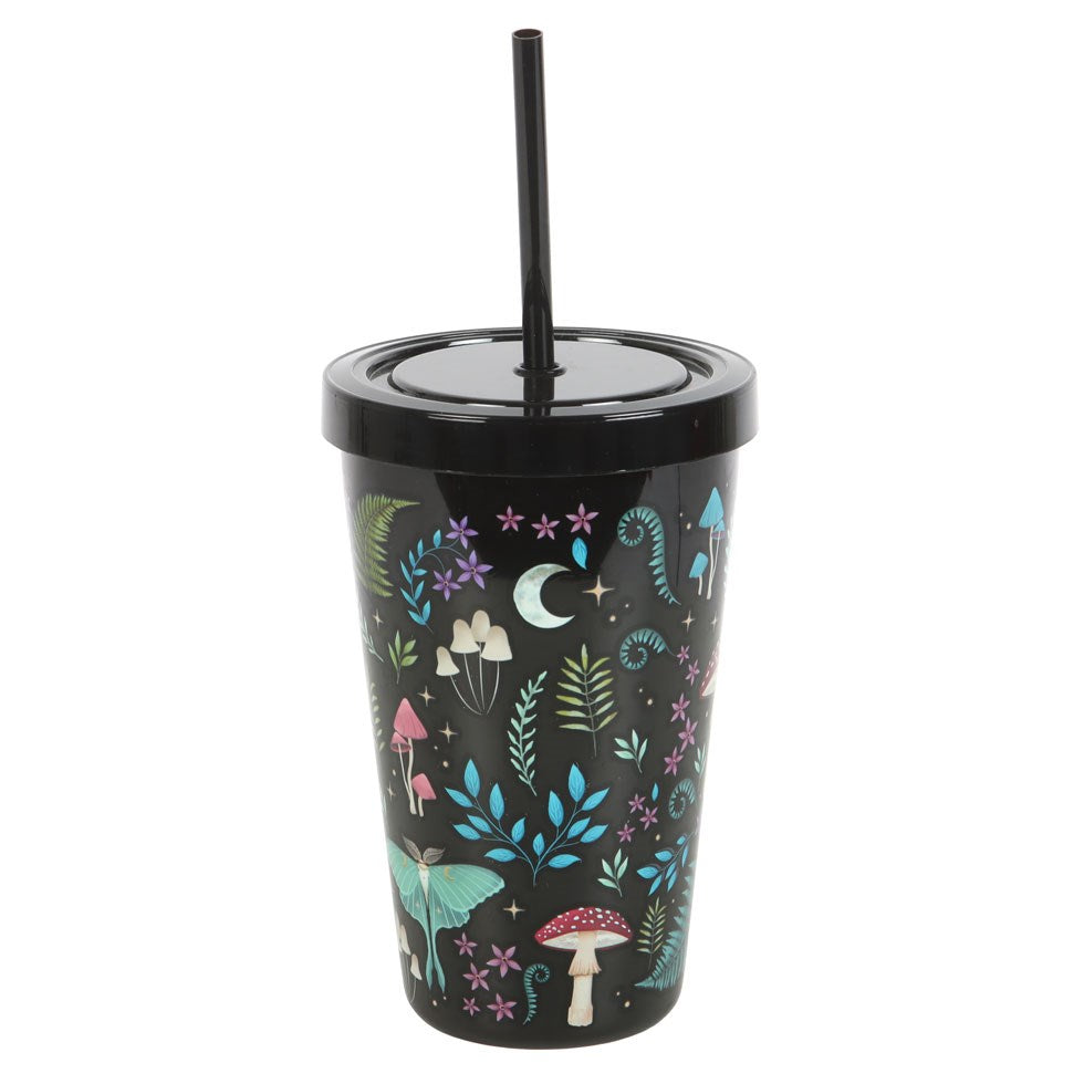 Dark Forest Print Plastic Tumbler With Straw