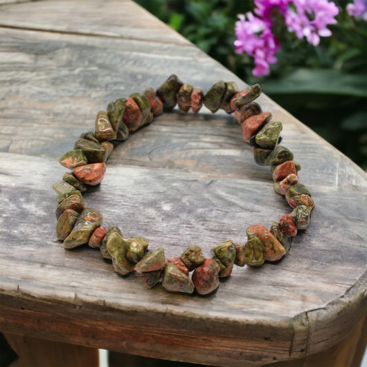 Unakite Jasper Crystal Chip Bracelet