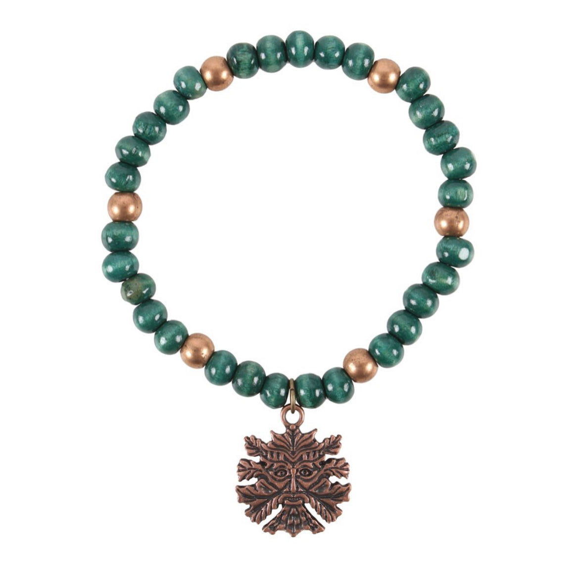 Green Man Wooden Charm Bracelet