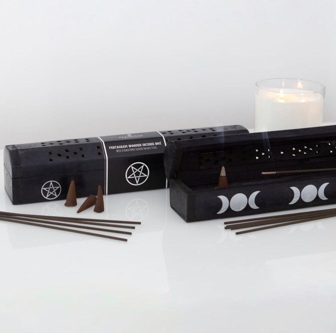 Triple Moon Wooden Box Sage Incense Set